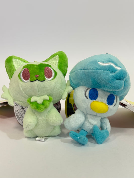 Pokémon Center Japan – Sprigatito & Quaxly Plush Keychain Set | Pokémon Dolls 2023 Scarlet & Violet Edition | Official Japanese Exclusive